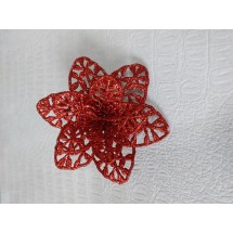 Новогодние украшения с блестками 9 см "Пуансетия",цв  красный, цена за 1 шт